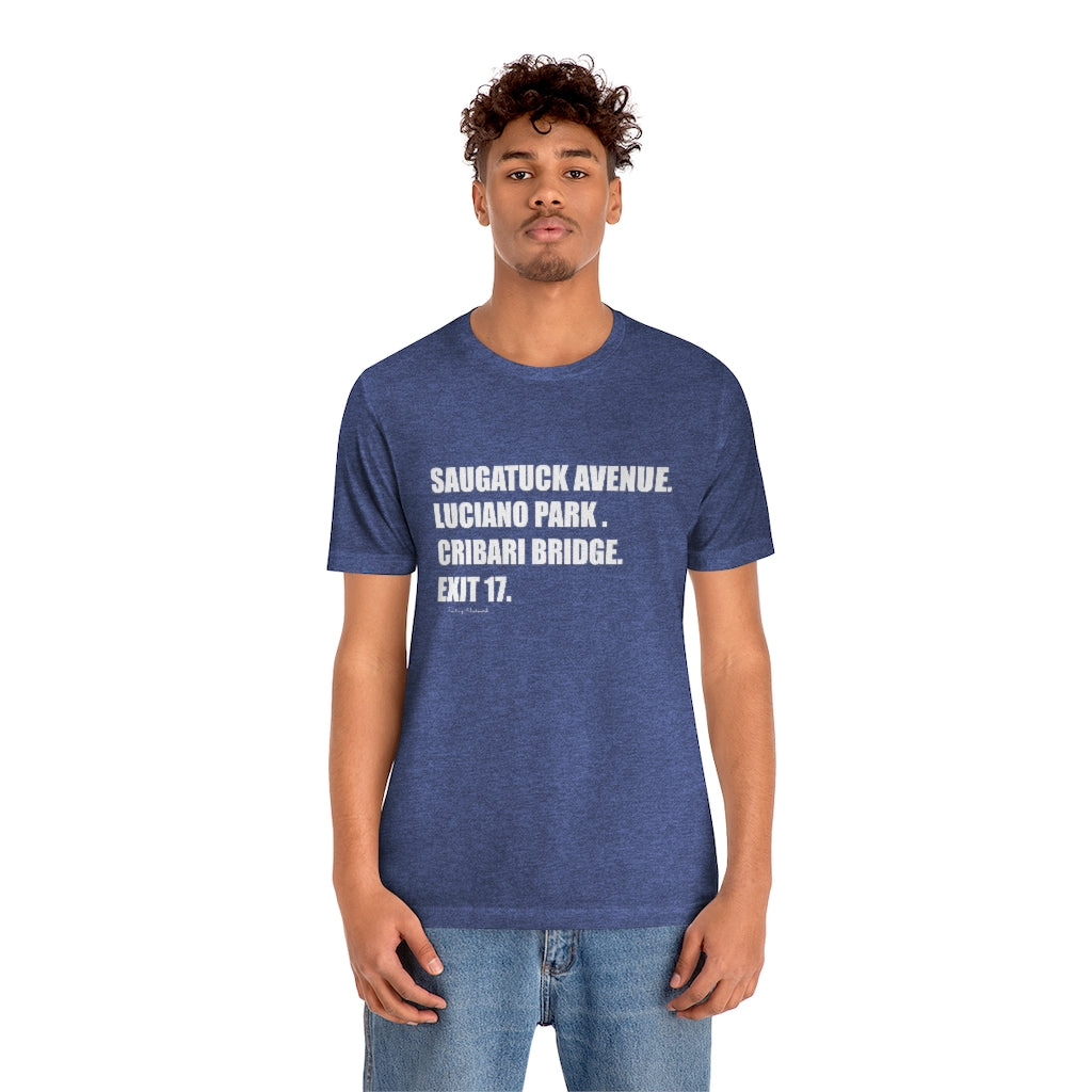 Saugatuck Ave. Luciano Park. Cribari Bridge. Exit 17. Unisex Jersey Short Sleeve Tee How do you say Westport without saying Westport? Westport, Connecticut is filled with unique aspects. Each providing different elements that make up the town from historic to modern traditions. Proceeds of this collection goes to help build Finding Westport and Finding Connecticut's brands.