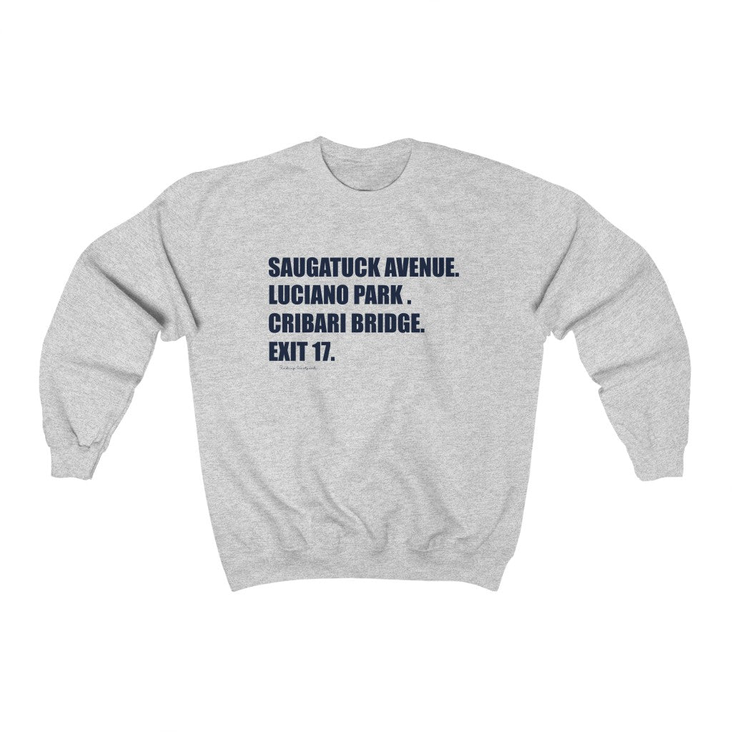 Saugatuck Ave. Luciano Park. Cribari Bridge. Exit 17. Unisex Heavy Blend Crewneck Sweatshirt How do you say Westport without saying Westport? Westport, Connecticut is filled with unique aspects. Each providing different elements that make up the town from historic to modern traditions. Proceeds of this collection goes to help build Finding Westport and Finding Connecticut's brands.