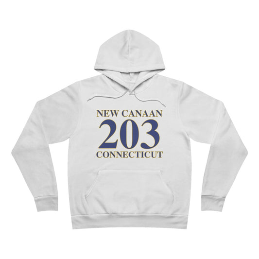 New Canaan 203 Connecticut Unisex Sponge Fleece Pullover Hoodie  The 203 New Canaan Collection. Show off New Canaan and Connecticut at the same time. Colors were inspired by the Connecticut state flag.   Proceeds help build Finding New Canaan and Finding Connecticut's brand.