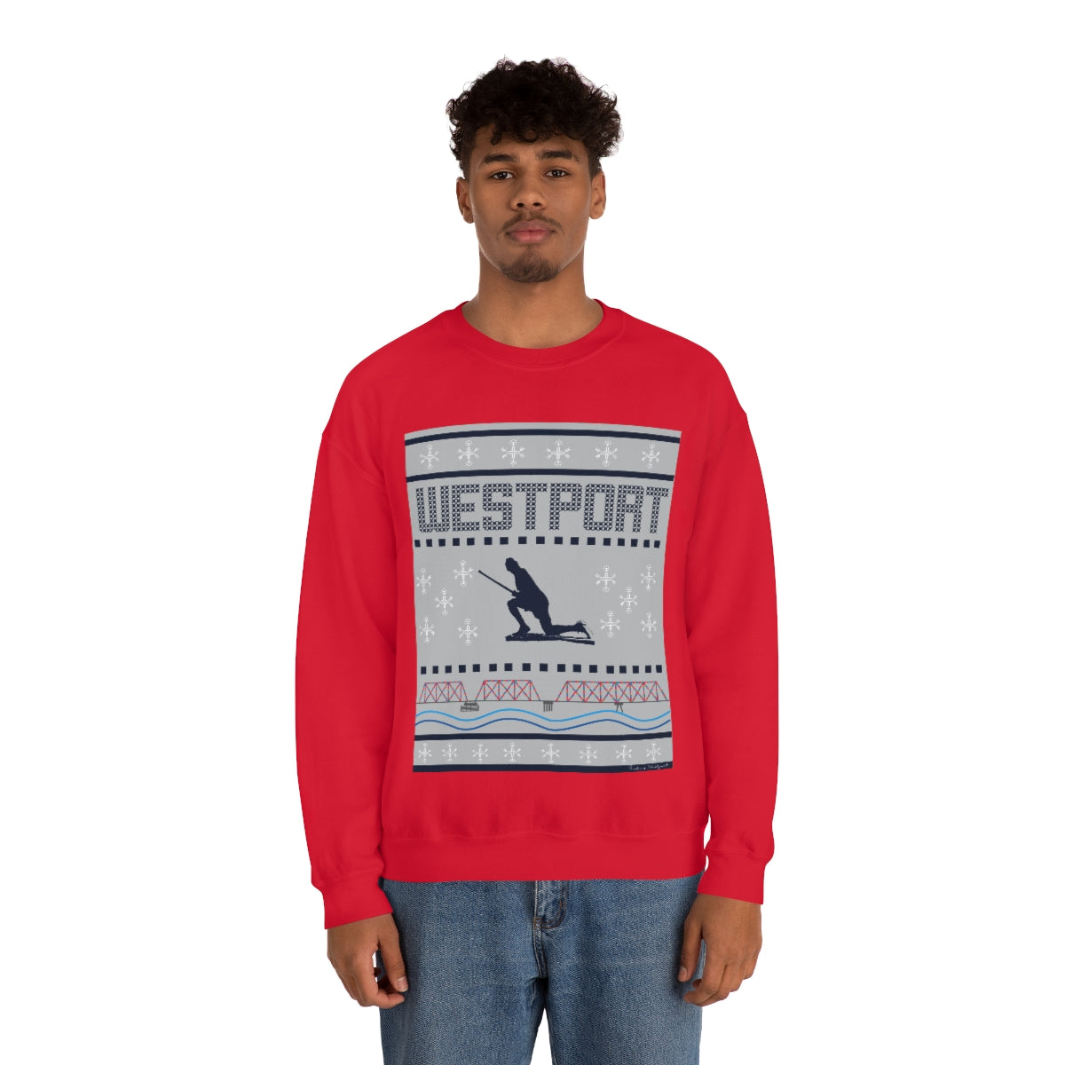 Westport Ugly Holiday Blue / White Unisex Heavy Blend™ Crewneck Sweatshirt