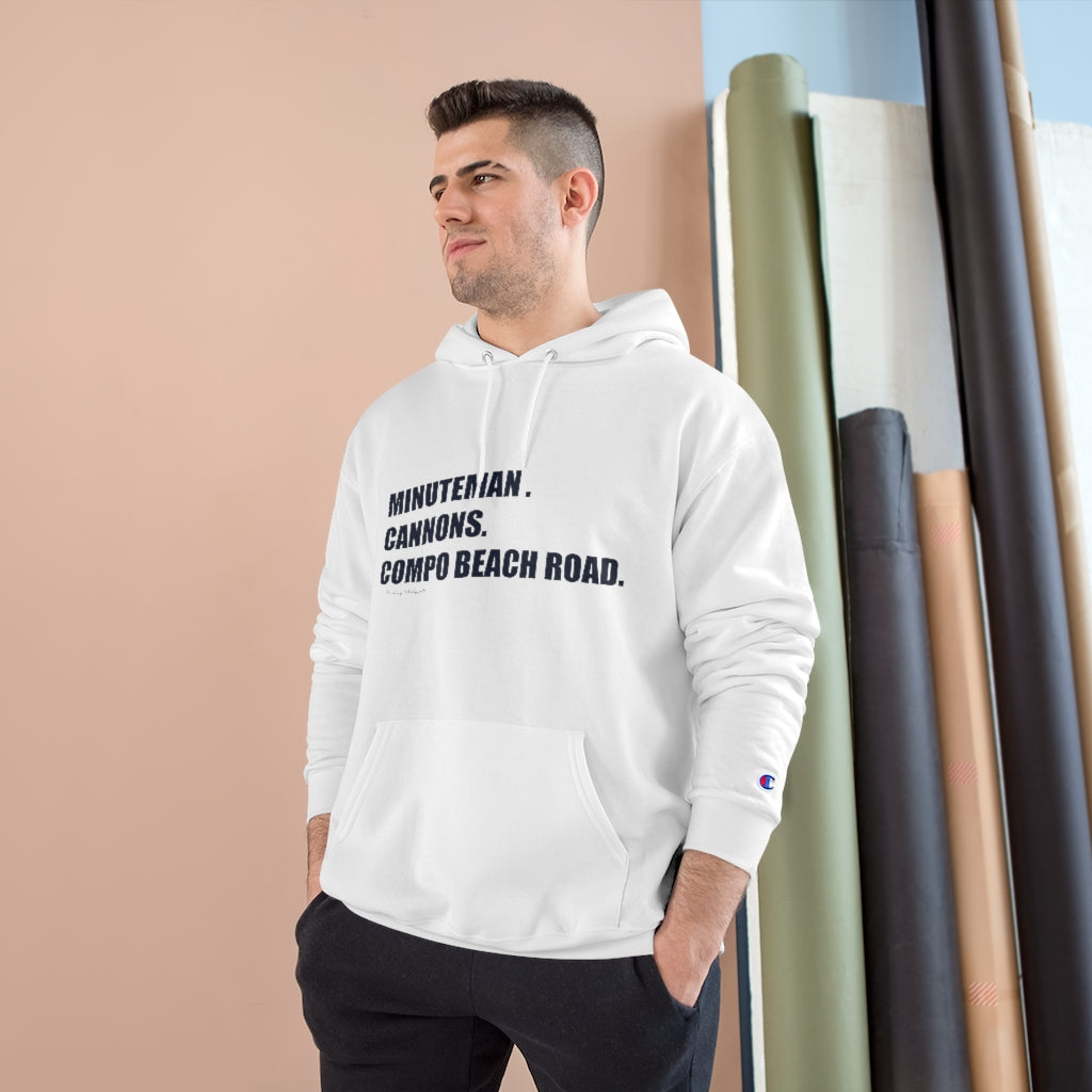 Minuteman. Cannons. Compo Beach Road. Champion Hoodie How do you say Westport without saying Westport? Westport, Connecticut is filled with unique aspects. Each providing different elements that make up the town from historic to modern traditions. Minuteman. Cannons. Compo Beach Road. You know its Westport. Proceeds of this collection goes to help build Finding Westport and Finding Connecticut's brands.