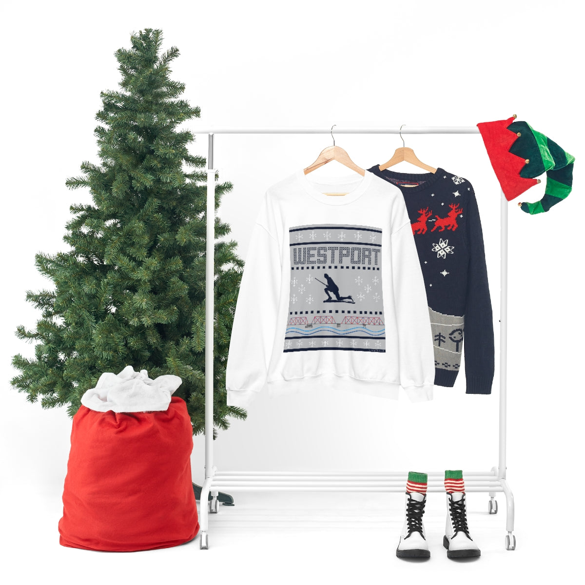 Westport Ugly Holiday Blue / White Unisex Heavy Blend™ Crewneck Sweatshirt