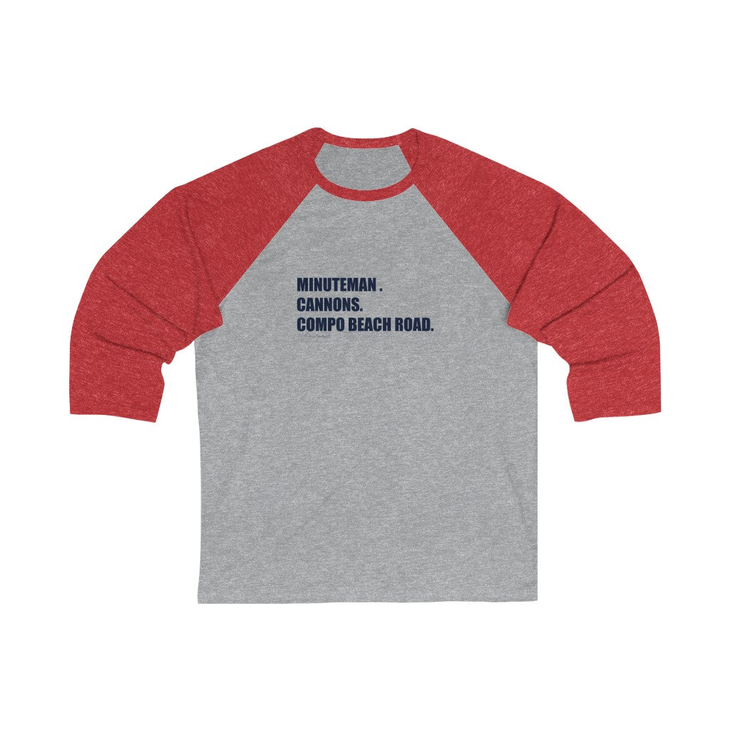 Minuteman. Cannons. Compo Beach Road. Unisex 3/4 Sleeve Baseball Tee How do you say Westport without saying Westport? Westport, Connecticut is filled with unique aspects. Each providing different elements that make up the town from historic to modern traditions. Minuteman. Cannons. Compo Beach Road. You know its Westport. Proceeds of this collection goes to help build Finding Westport and Finding Connecticut's brands.