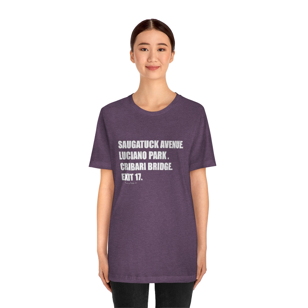 Saugatuck Ave. Luciano Park. Cribari Bridge. Exit 17. Unisex Jersey Short Sleeve Tee How do you say Westport without saying Westport? Westport, Connecticut is filled with unique aspects. Each providing different elements that make up the town from historic to modern traditions. Proceeds of this collection goes to help build Finding Westport and Finding Connecticut's brands.