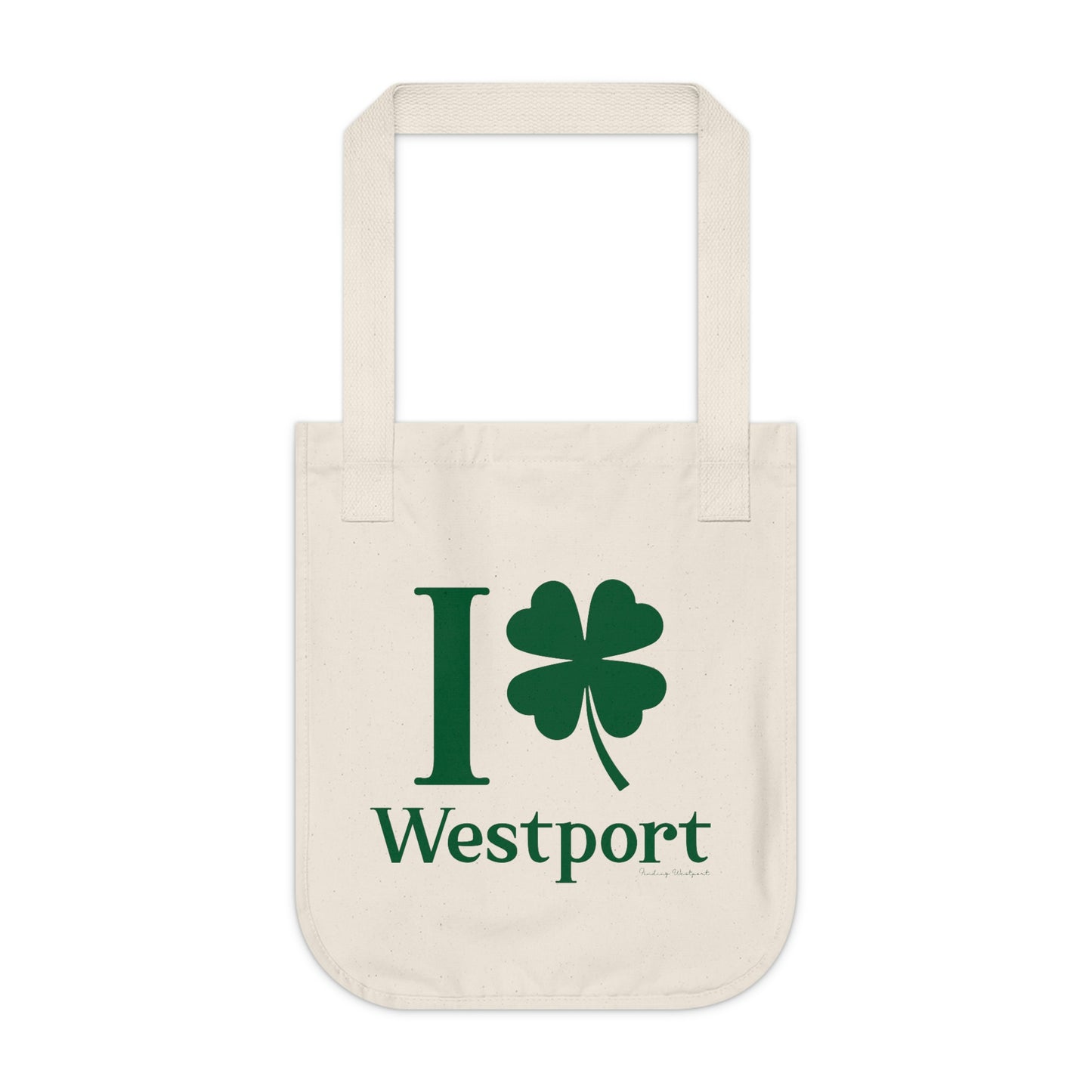 westport connecticut st patricks day tote bag, i clover westport.
