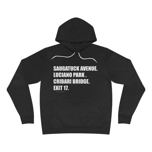 Saugatuck Ave. Luciano Park. Cribari Bridge. Exit 17. Unisex Sponge Fleece Pullover Hoodie  How do you say Westport without saying Westport? Westport, Connecticut is filled with unique aspects. Each providing different elements that make up the town from historic to modern traditions.   Proceeds of this collection goes to help build Finding Westport and Finding Connecticut's  brands.