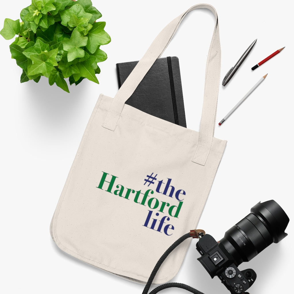 #thehartfordlife Organic Canvas Tote Bag  Proceeds help grow Finding Connecticut's website and brand.   Click here to go back to our home page.