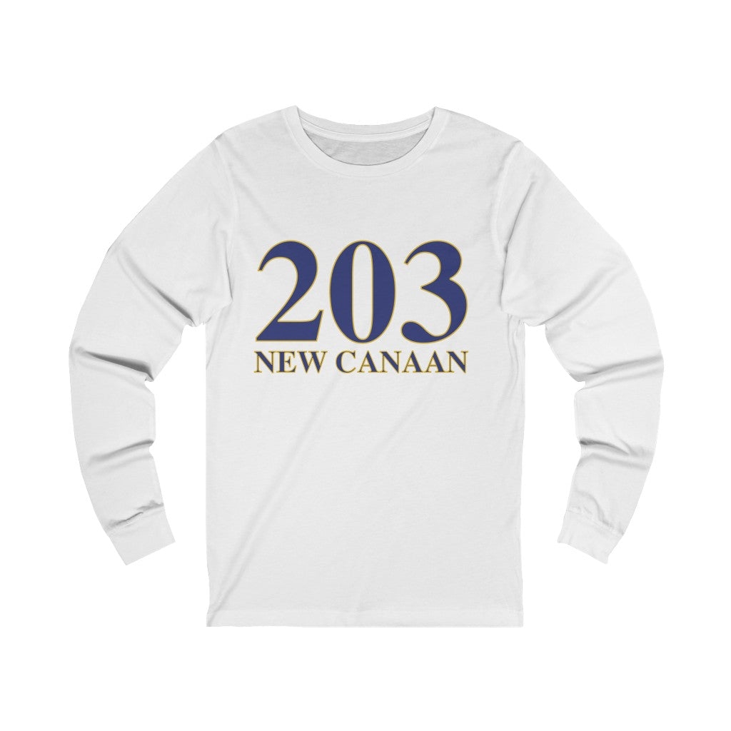 203 New Canaan Unisex Jersey Long Sleeve Tee The 203 New Canaan Collection. Show off New Canaan and Connecticut at the same time. Colors were inspired by the Connecticut state flag. Proceeds help build Finding New Canaan and Finding Connecticut's brand.