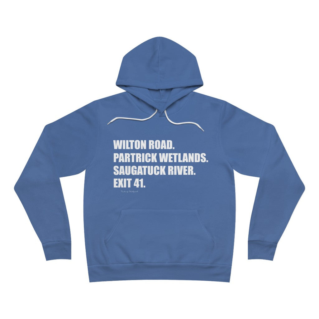 Wilton Road. Partrick Wetlands. Saugatuck River. Exit 41. Unisex Sponge Fleece Pullover Hoodie How do you say Westport without saying Westport? Westport, Connecticut is filled with unique aspects. Each providing different elements that make up the town from historic to modern traditions.   Proceeds of this collection goes to help build Finding Westport and Finding Connecticut's  brands.