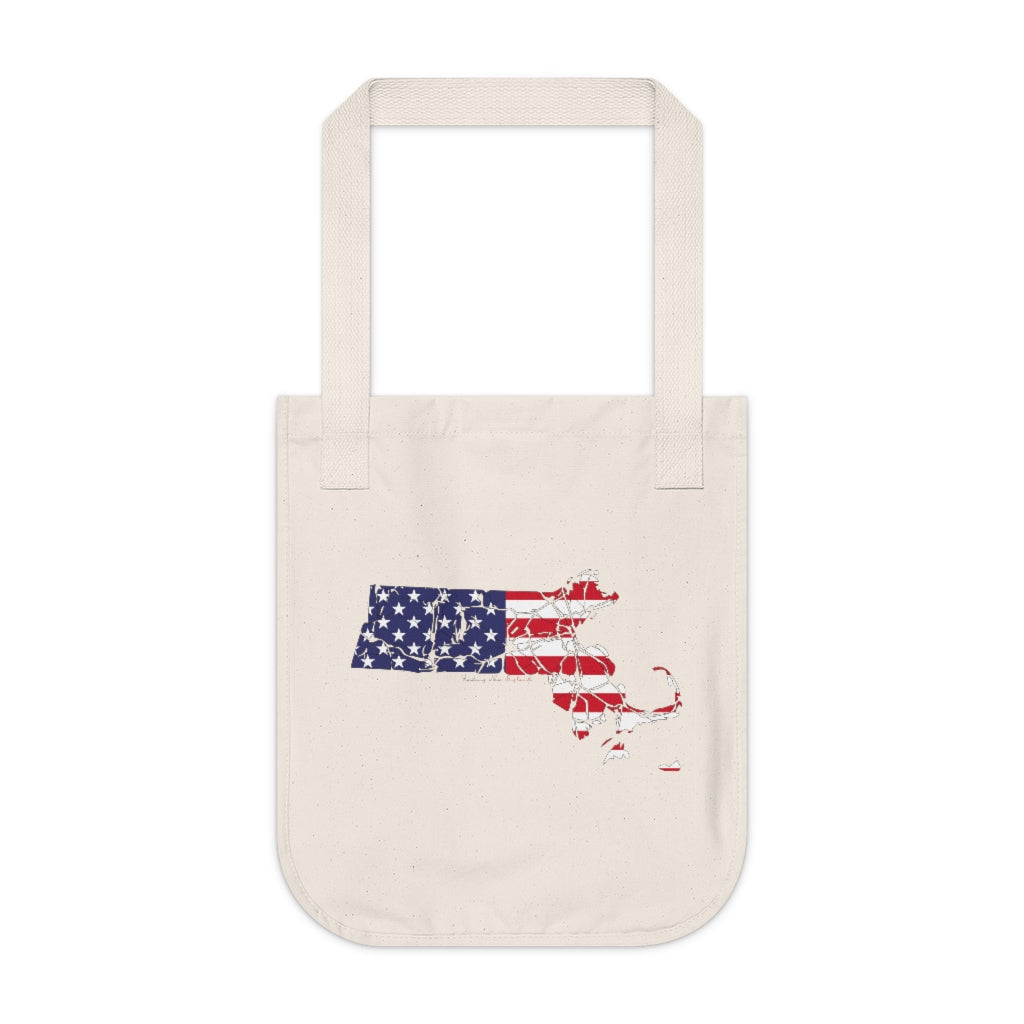 Massachusetts American Flag collection has tee shirts, mugs, reusable bags, and other apparel and gifts. All proceeds goes to help build the Finding New England brand and get our website up and going. Free shipping on all products.