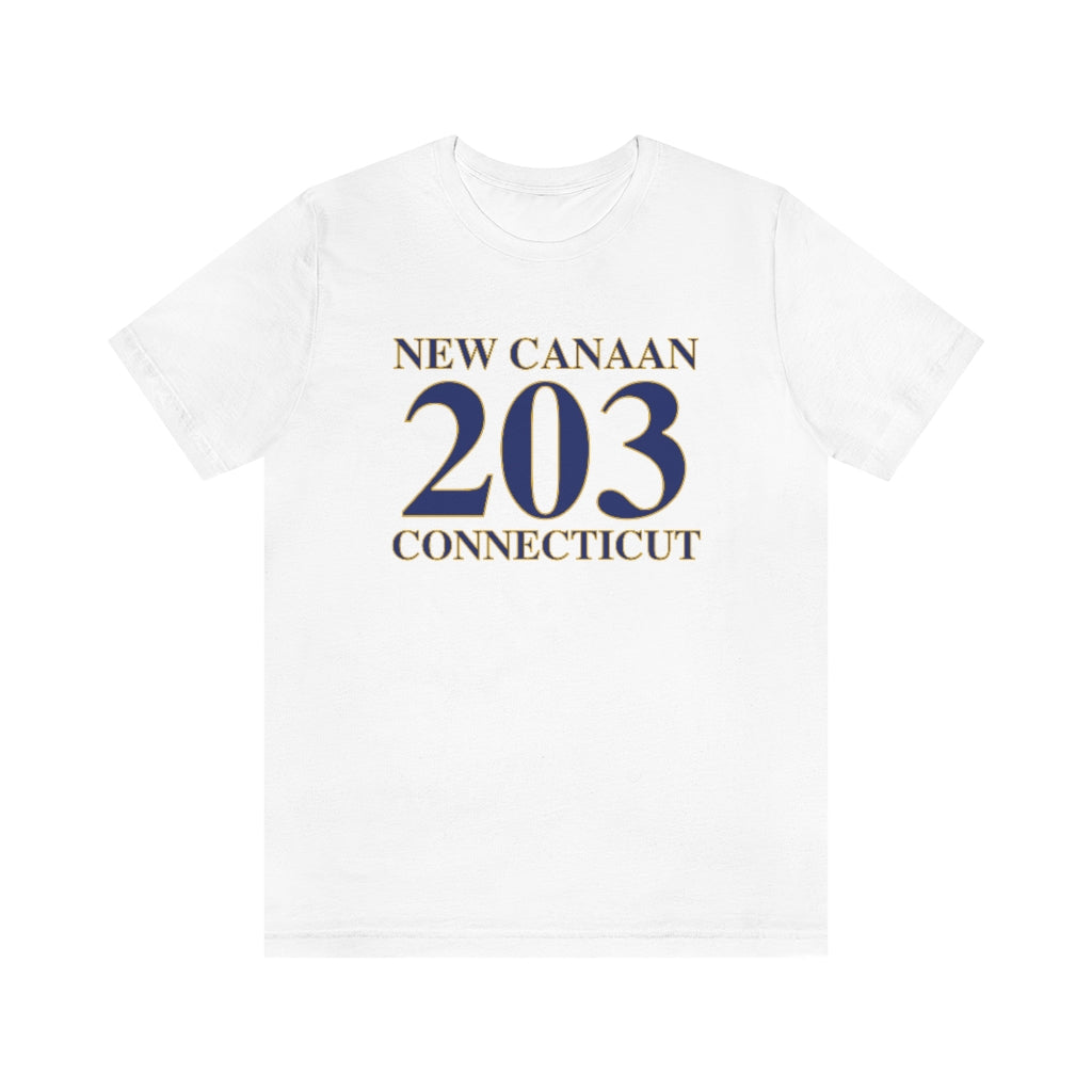New Canaan 203 Connecticut Unisex Jersey Short Sleeve Tee The 203 New Canaan Collection. Show off New Canaan and Connecticut at the same time. Colors were inspired by the Connecticut state flag.   Proceeds help build Finding New Canaan and Finding Connecticut's brand.