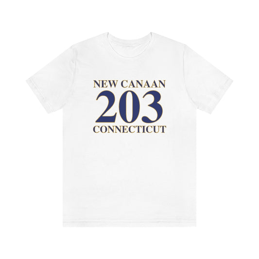 New Canaan 203 Connecticut Unisex Jersey Short Sleeve Tee The 203 New Canaan Collection. Show off New Canaan and Connecticut at the same time. Colors were inspired by the Connecticut state flag.   Proceeds help build Finding New Canaan and Finding Connecticut's brand.