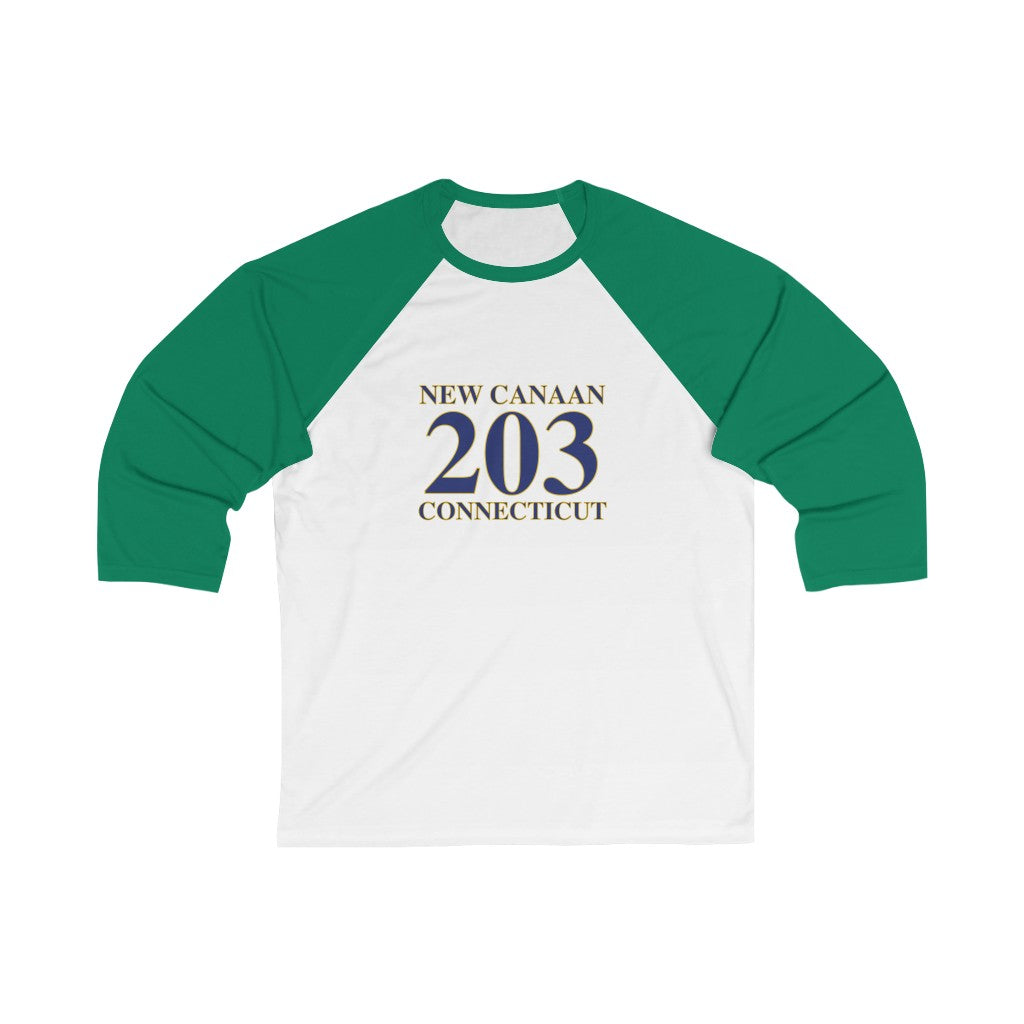 New Canaan 203 Connecticut Unisex 3/4 Sleeve Baseball Tee The 203 New Canaan Collection. Show off New Canaan and Connecticut at the same time. Colors were inspired by the Connecticut state flag. Proceeds help build Finding New Canaan and Finding Connecticut's brand.