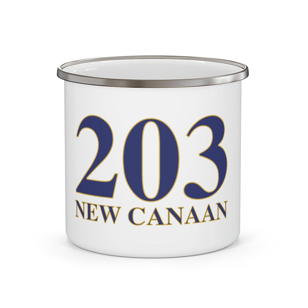 203 New Canaan Enamel Camping Mug The 203 New Canaan Collection. Show off New Canaan and Connecticut at the same time. Colors were inspired by the Connecticut state flag. Proceeds help build Finding New Canaan and Finding Connecticut's brand.