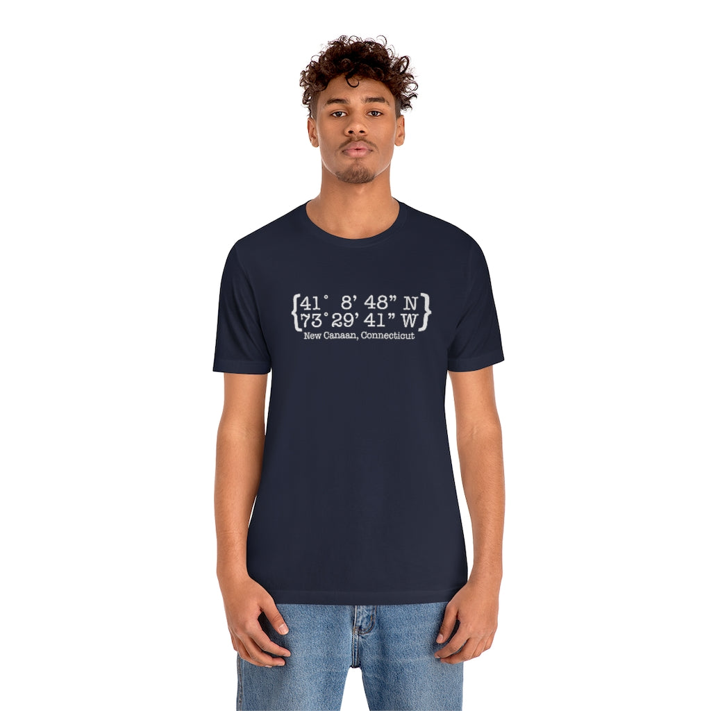 New Canaan Coordinates Unisex Jersey Short Sleeve Tee  Does New Canaan, Connecticut always have a special place in your heart. The Coordinates collection marks the spot for the special place you have ties to.   Proceeds helps grow Finding New Canaan and Finding Connecticut's brand grow.