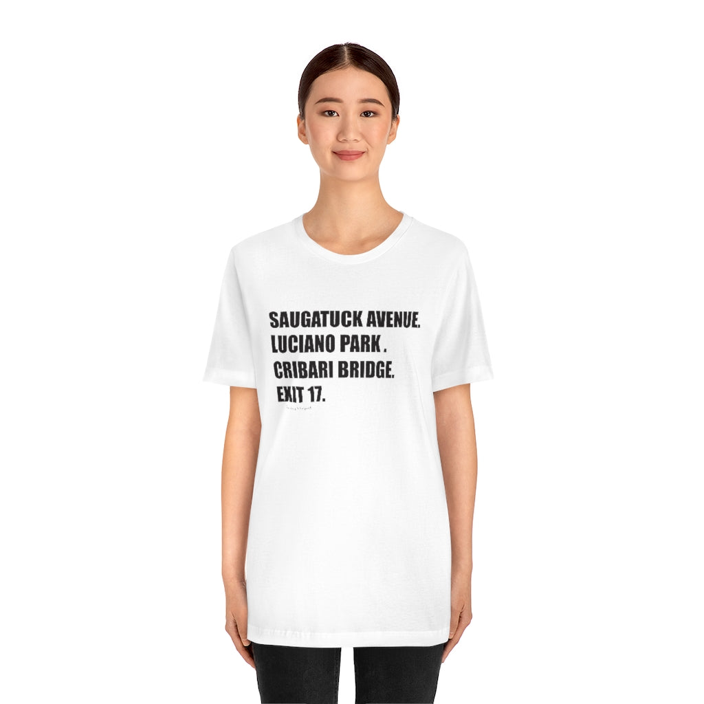 Saugatuck Ave. Luciano Park. Cribari Bridge. Exit 17. Unisex Jersey Short Sleeve Tee How do you say Westport without saying Westport? Westport, Connecticut is filled with unique aspects. Each providing different elements that make up the town from historic to modern traditions. Proceeds of this collection goes to help build Finding Westport and Finding Connecticut's brands.