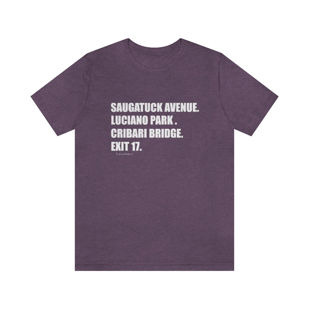 Saugatuck Ave. Luciano Park. Cribari Bridge. Exit 17. Unisex Jersey Short Sleeve Tee How do you say Westport without saying Westport? Westport, Connecticut is filled with unique aspects. Each providing different elements that make up the town from historic to modern traditions. Proceeds of this collection goes to help build Finding Westport and Finding Connecticut's brands.