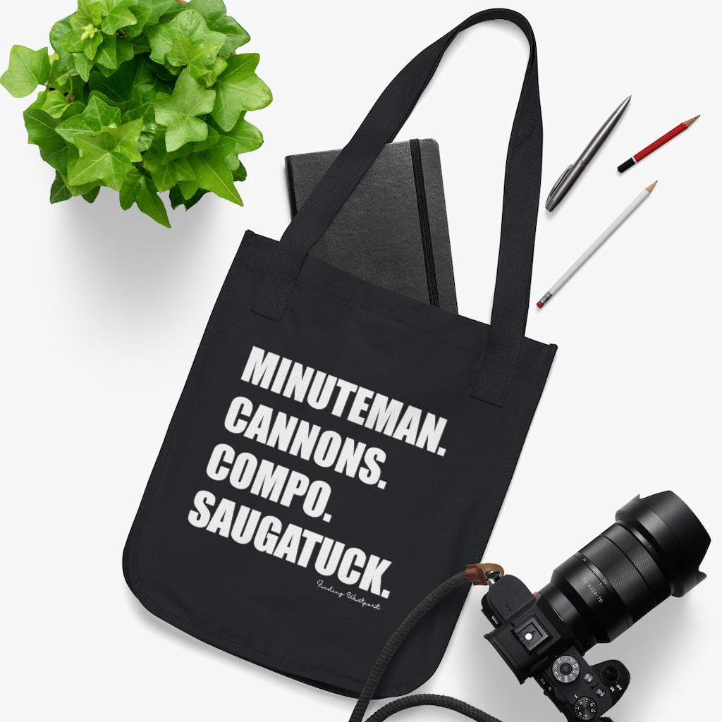Minuteman. Cannons. Compo. Saugatuck. Organic Canvas Tote Bag How do you say Westport without saying Westport? Westport, Connecticut is filled with unique aspects. Each providing different elements that make up the town from historic to modern traditions. Minuteman. Cannons. Compo. Saugatuck. You know its Westport. Proceeds of this collection goes to help build Finding Westport and Finding Connecticut's brands.