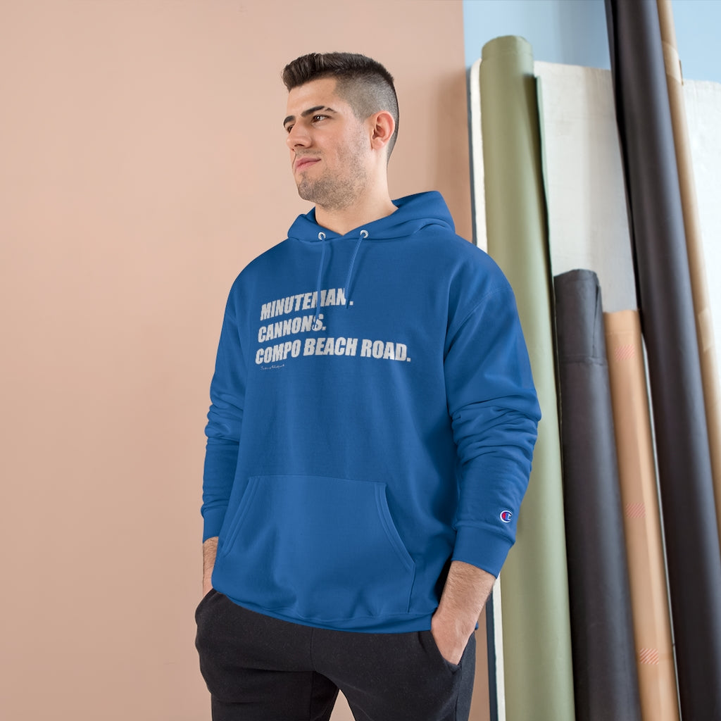 Minuteman. Cannons. Compo Beach Road. Champion Hoodie How do you say Westport without saying Westport? Westport, Connecticut is filled with unique aspects. Each providing different elements that make up the town from historic to modern traditions. Minuteman. Cannons. Compo Beach Road. You know its Westport. Proceeds of this collection goes to help build Finding Westport and Finding Connecticut's brands.