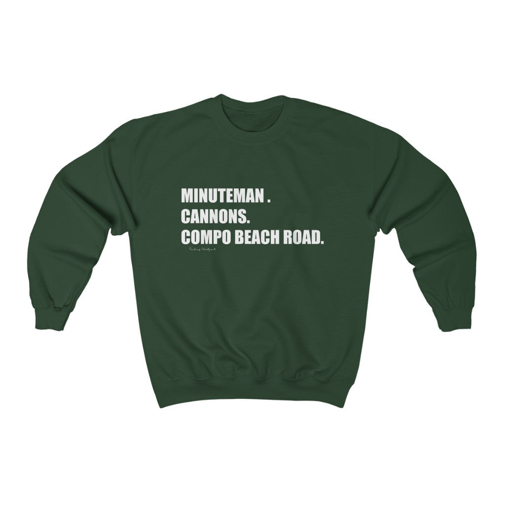 Minuteman. Cannons. Compo Beach Road. Unisex Heavy Blend Crewneck Sweatshirt How do you say Westport without saying Westport? Westport, Connecticut is filled with unique aspects. Each providing different elements that make up the town from historic to modern traditions. Minuteman. Cannons. Compo Beach Road. You know its Westport. Proceeds of this collection goes to help build Finding Westport and Finding Connecticut's brands.
