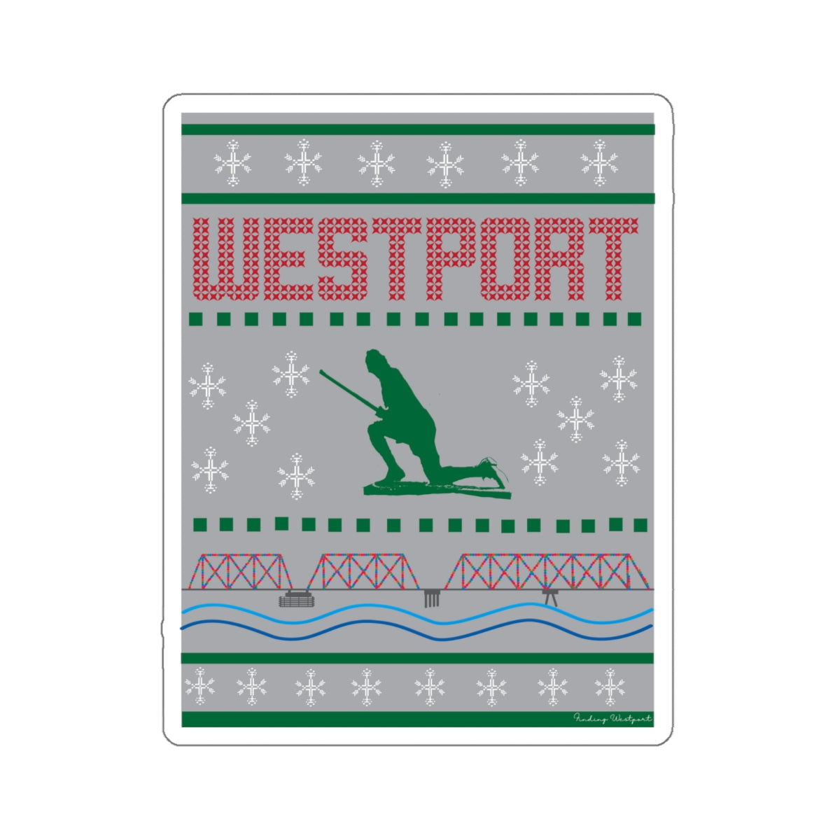 Westport Ugly Holiday Green - Red Kiss-Cut Stickers