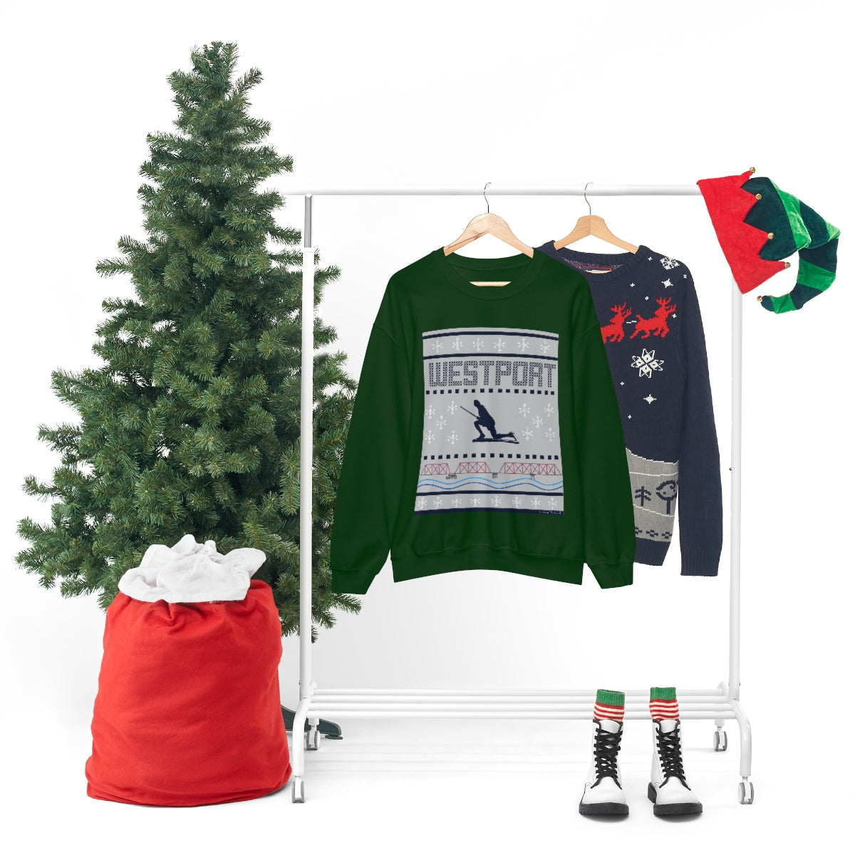 Westport Ugly Holiday Blue / White Unisex Heavy Blend™ Crewneck Sweatshirt