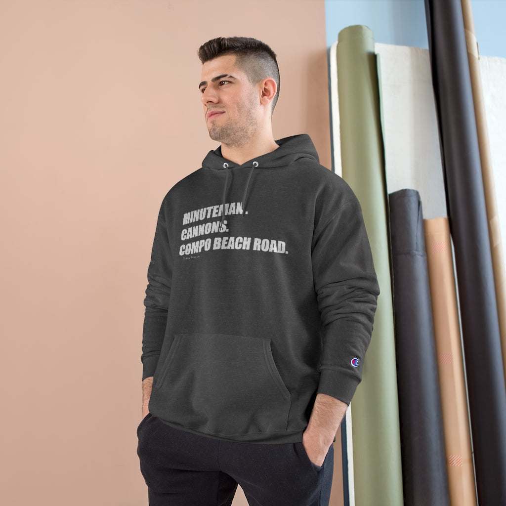 Minuteman. Cannons. Compo Beach Road. Champion Hoodie How do you say Westport without saying Westport? Westport, Connecticut is filled with unique aspects. Each providing different elements that make up the town from historic to modern traditions. Minuteman. Cannons. Compo Beach Road. You know its Westport. Proceeds of this collection goes to help build Finding Westport and Finding Connecticut's brands.