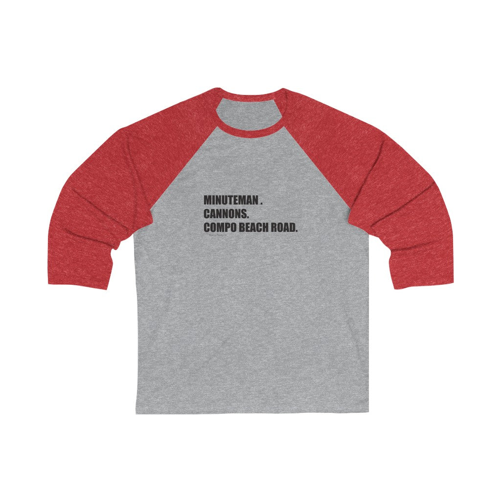 Minuteman. Cannons. Compo Beach Road. Unisex 3/4 Sleeve Baseball Tee How do you say Westport without saying Westport? Westport, Connecticut is filled with unique aspects. Each providing different elements that make up the town from historic to modern traditions. Minuteman. Cannons. Compo Beach Road. You know its Westport. Proceeds of this collection goes to help build Finding Westport and Finding Connecticut's brands.
