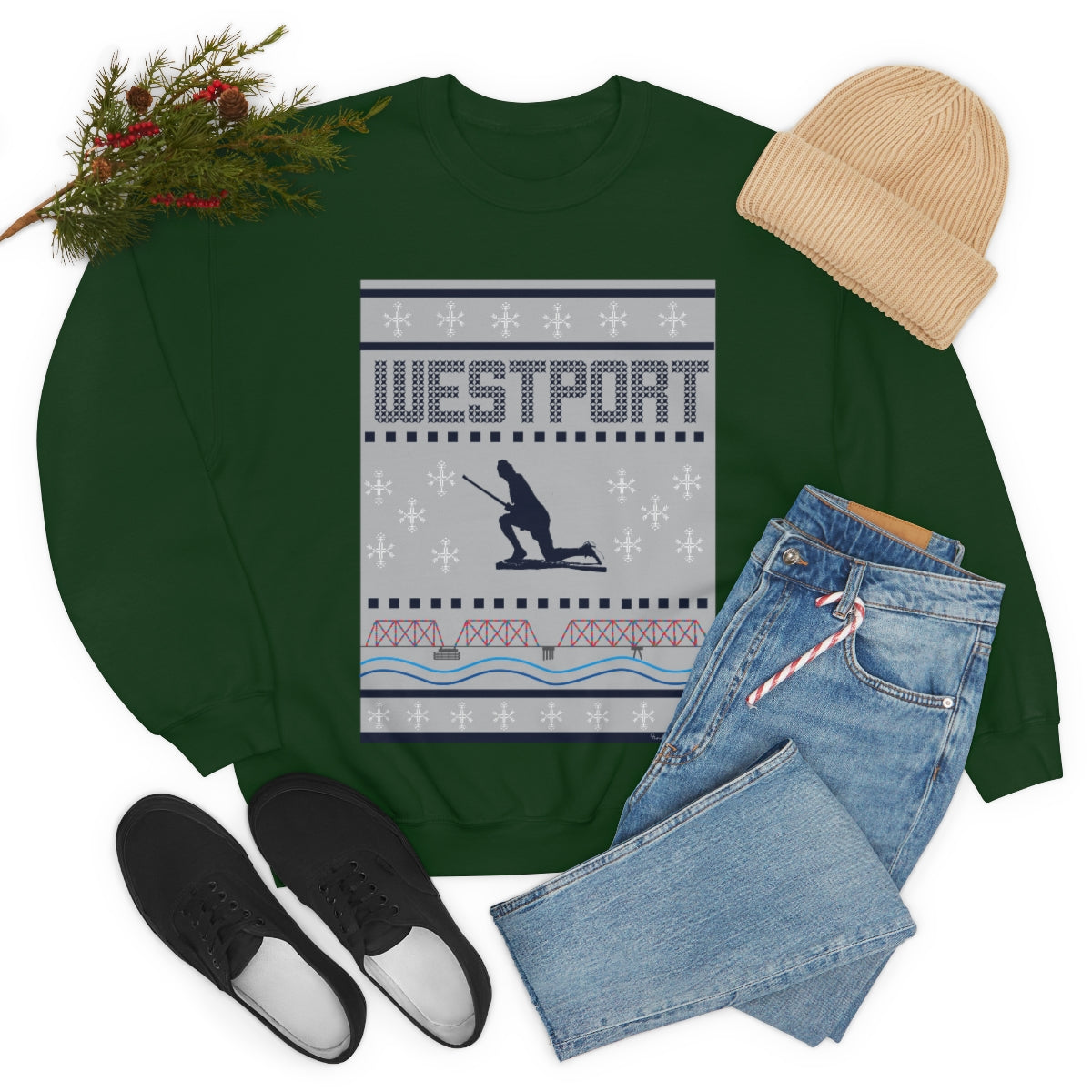 Westport Ugly Holiday Blue / White Unisex Heavy Blend™ Crewneck Sweatshirt