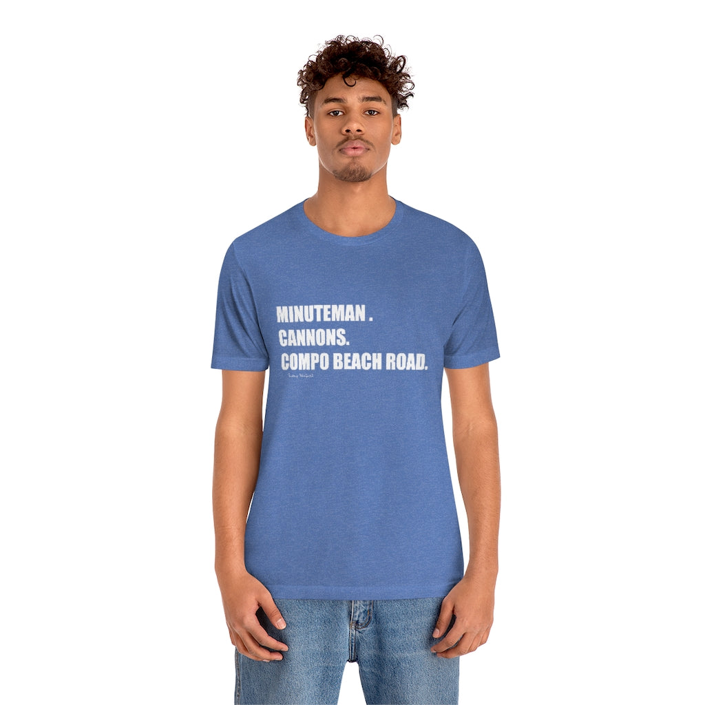 Minuteman. Cannons. Compo Beach Road. Unisex Jersey Short Sleeve Tee How do you say Westport without saying Westport? Westport, Connecticut is filled with unique aspects. Each providing different elements that make up the town from historic to modern traditions. Minuteman. Cannons. Compo Beach Road. You know its Westport. Proceeds of this collection goes to help build Finding Westport and Finding Connecticut's brands.