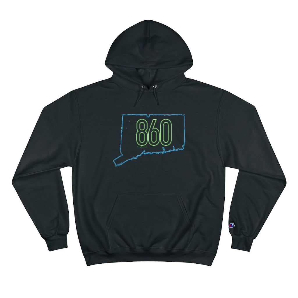 Connecticut hoodie. New Britain, southington, willimantic, Bristol, old say brook, Torrington, east hartford, Windsor, Farmington, Glastonbury, West Hartford, Windsor locks, new milford, putnumn, storrs simsbury, deep river, vernon rockville, Wethersfield, newington, mystic, East Hampton, niantic, lcolchester, coventry, Essex, haddam, old Lyme, , groton, goshen, Hampton, New London, CT, Connecticut, 860, apparel, gifts, home gifts, souvenirs,
860 Connecticut neon green/ 860 CT champion hoodie sweatshi