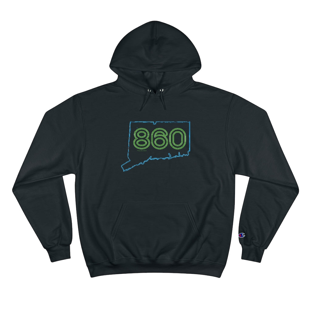 Connecticut hoodie. New Britain, southington, willimantic, Bristol, old say brook, Torrington, east hartford, Windsor, Farmington, Glastonbury, West Hartford, Windsor locks, new milford, putnumn, storrs simsbury, deep river, vernon rockville, Wethersfield, newington, mystic, East Hampton, niantic, lcolchester, coventry, Essex, haddam, old Lyme, , groton, goshen, Hampton, New London, CT, Connecticut, 860, apparel, gifts, home gifts, souvenirs,
860 Connecticut neon green/ 860 Connecticut champion hoodie