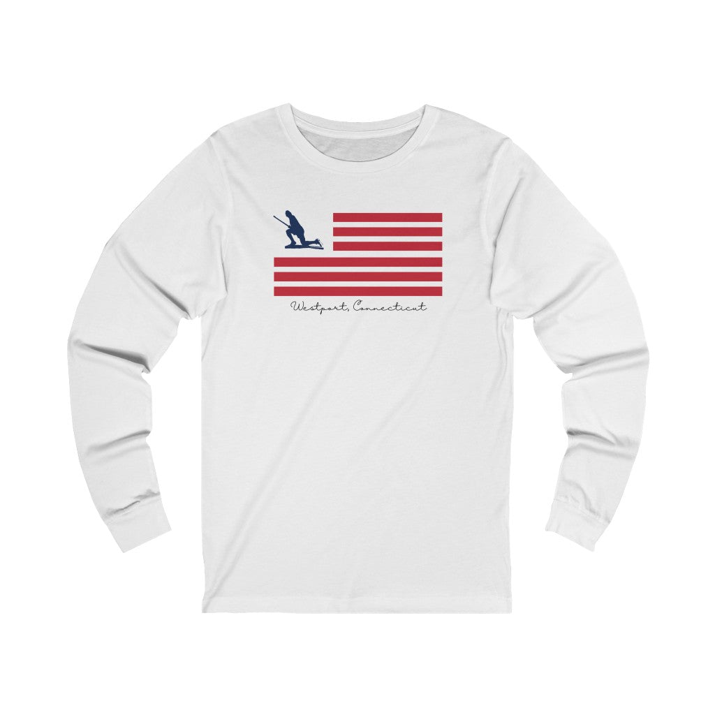 Westport Connecticut long sleeve shirt. Minuteman Flag (front) Unisex Jersey Long Sleeve Tee