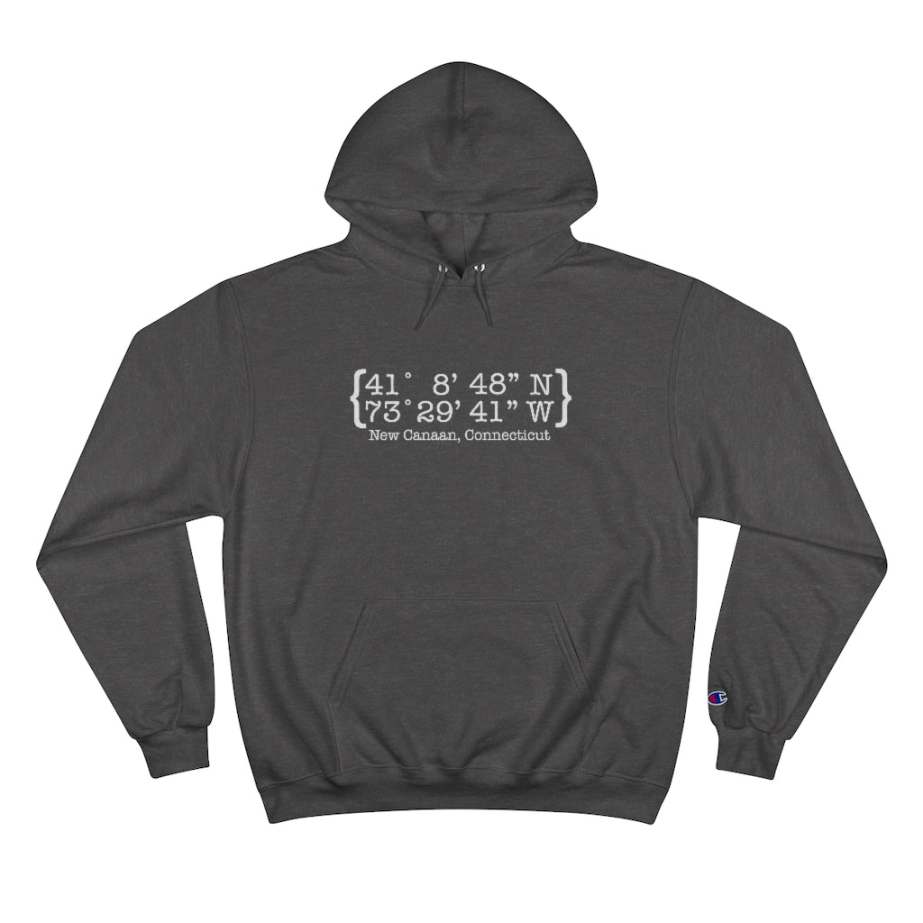 New Canaan Coordinates Champion Hoodie Does New Canaan, Connecticut always have a special place in your heart. The Coordinates collection marks the spot for the special place you have ties to. Proceeds helps grow Finding New Canaan and Finding Connecticut's brand grow.