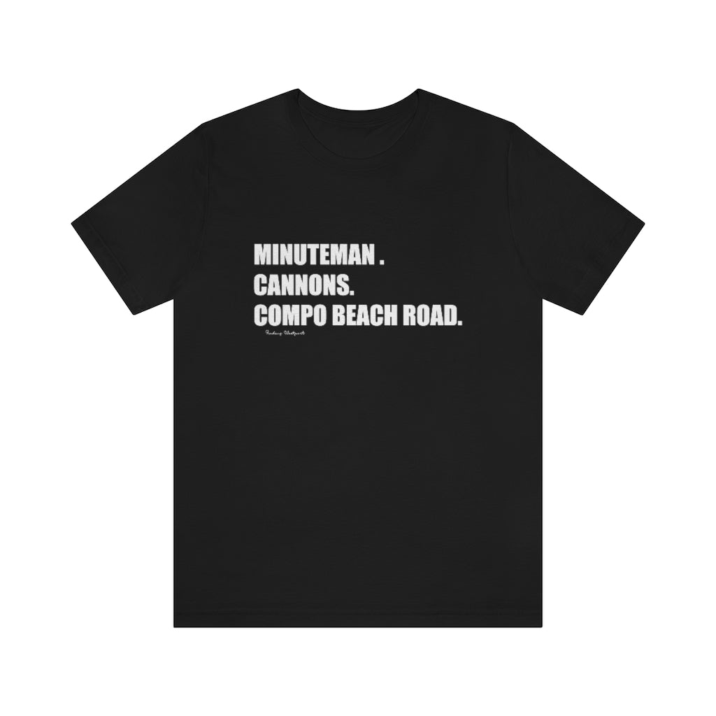 Minuteman. Cannons. Compo Beach Road. Unisex Jersey Short Sleeve Tee How do you say Westport without saying Westport? Westport, Connecticut is filled with unique aspects. Each providing different elements that make up the town from historic to modern traditions. Minuteman. Cannons. Compo Beach Road. You know its Westport. Proceeds of this collection goes to help build Finding Westport and Finding Connecticut's brands.
