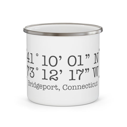 Bridgeport Coordiantes camping mug  // bridgeport, Connecticut // Finding Conencticut