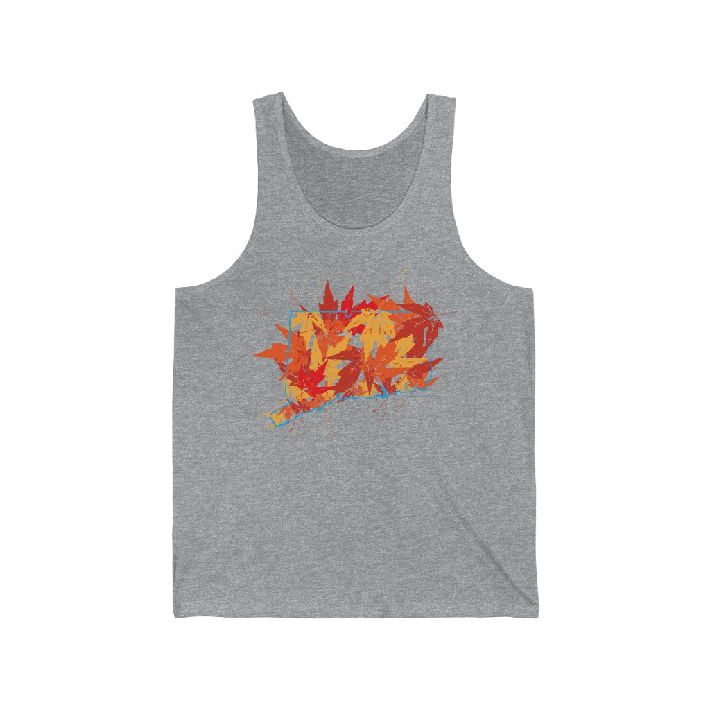 Do you love Connecticut in the fall? Cooler weather, colorful leaves falling, this collection is for you. Celebrate Connecticut and autumn together! Free USA shipping on all products.
Connecticut leaves // Connecticut unisex tank top // finding connecticut
