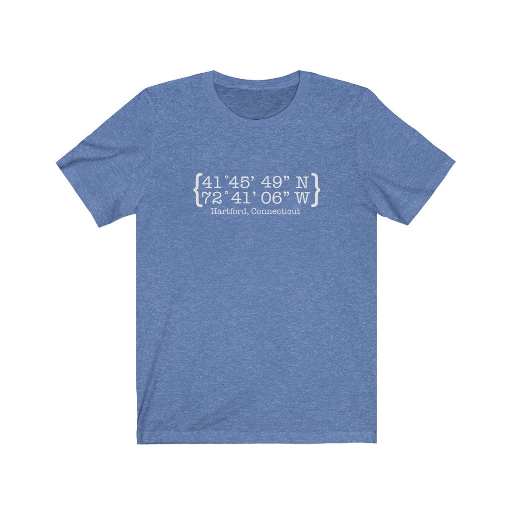 Hartford Coordinates Unisex Jersey Short Sleeve Tee Proceeds help grow Finding Connecticut's website and brand. Click here to return to our home page.
Hartford Coordinates // Hartford CT unisx t shirt // finding connecticut