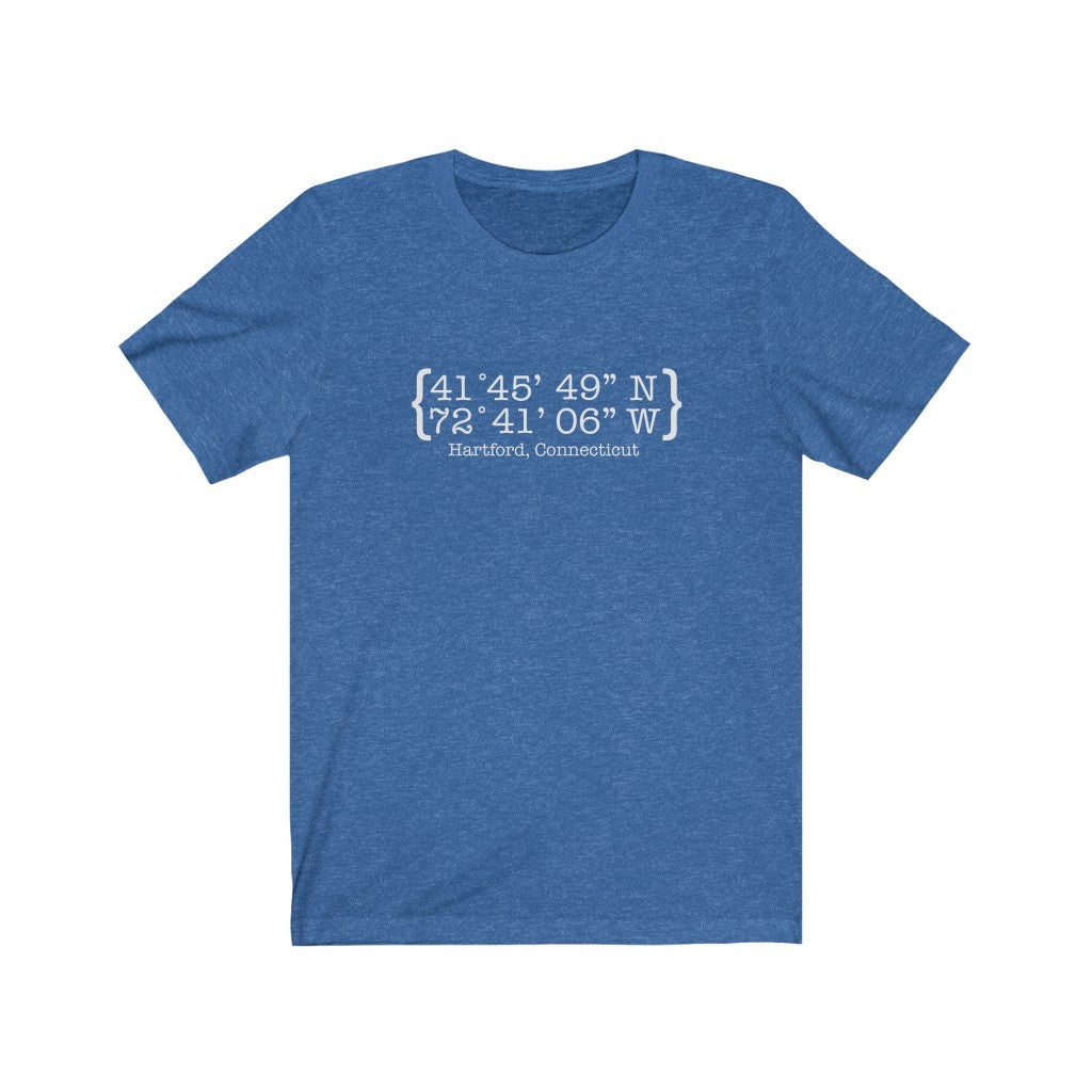 Hartford Coordinates Unisex Jersey Short Sleeve Tee Proceeds help grow Finding Connecticut's website and brand. Click here to return to our home page.
Hartford Coordinates // Hartford CT unisx t shirt // finding connecticut