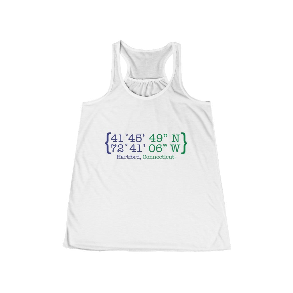 Hartford Coordinates Women's Flowy Racerbank Tank Proceeds help grow Finding Connecticut's website and brand. Click here to return to our home page.
Hartford Coordinates // hartford Connecticut womens tank top shirt // finding connecticut