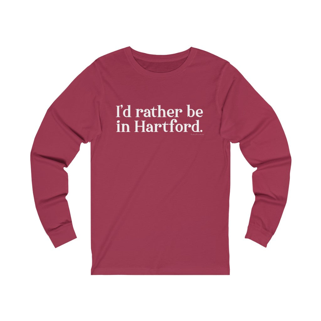 I’d rather be in Hartford Unisex Jersey Long Sleeve Tee Proceeds of this collection go to help build Finding Connecticut’s website and brand. • Free USA shipping. Click here to go to our home page
I'd rather be in hartford // hartford ct long sleeve t shirt // finding connecticut