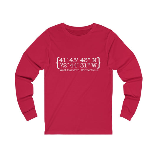 West Hartford Coordinates long sleeve tee shirts.  West Hartford Connecticut tee shirts, hoodies sweatshirts, mugs, other apparel, home gifts, and souvenirs. Proceeds of this collection go to help Finding Connecticut’s brand. Free USA shipping. 
West Hartford Coordinates  // West hartford ct long sleve t shirt // finding connecticut