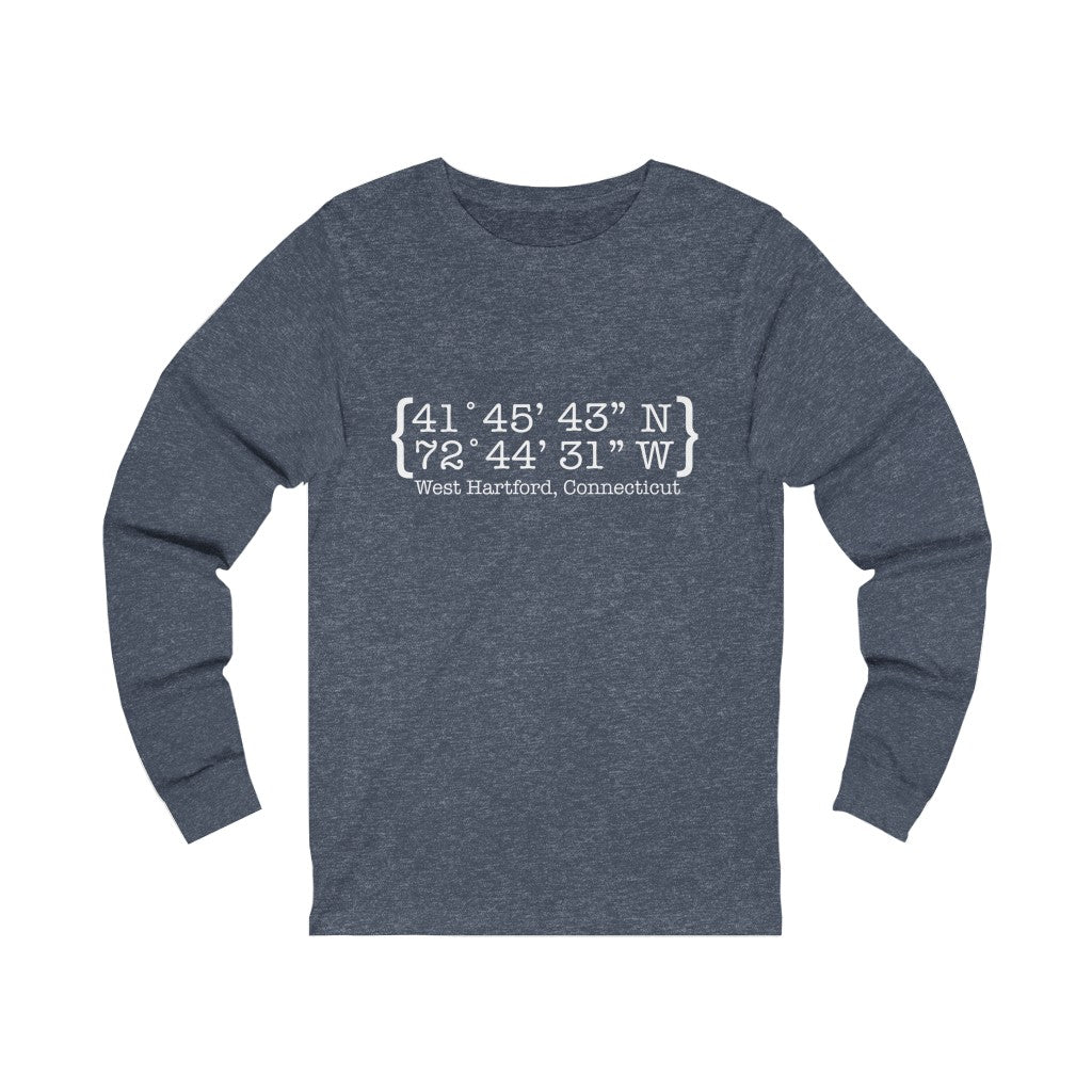 West Hartford Coordinates long sleeve tee shirts. West Hartford Connecticut tee shirts, hoodies sweatshirts, mugs, other apparel, home gifts, and souvenirs. Proceeds of this collection go to help Finding Connecticut’s brand. Free USA shipping.
West Hartford Coordinates // West hartford ct long sleve t shirt // finding connecticut