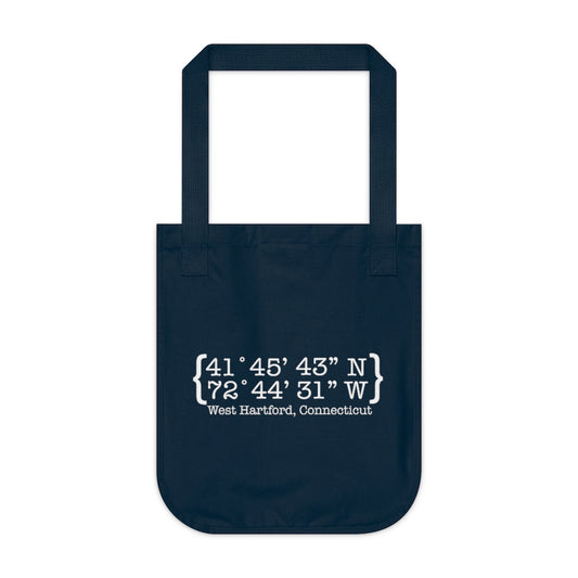 West Hartford Coordinates reusable tote bag.  West Hartford Connecticut tee shirts, hoodies sweatshirts, mugs, other apparel, home gifts, and souvenirs. Proceeds of this collection go to help Finding Connecticut’s brand. Free USA shipping. 
West Hartford Coordinates // west hartford ct tote bag // finding conencticut