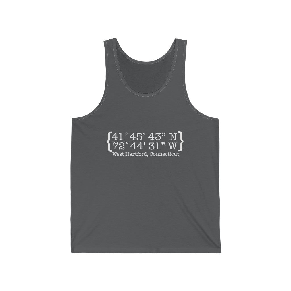 West Hartford Coordinates tank tops. West Hartford Connecticut tee shirts, hoodies sweatshirts, mugs, other apparel, home gifts, and souvenirs. Proceeds of this collection go to help Finding Connecticut’s brand. Free USA shipping.
West Hartford Coordinates // west hartford ct unisex tank top shirt // finding connecticut
