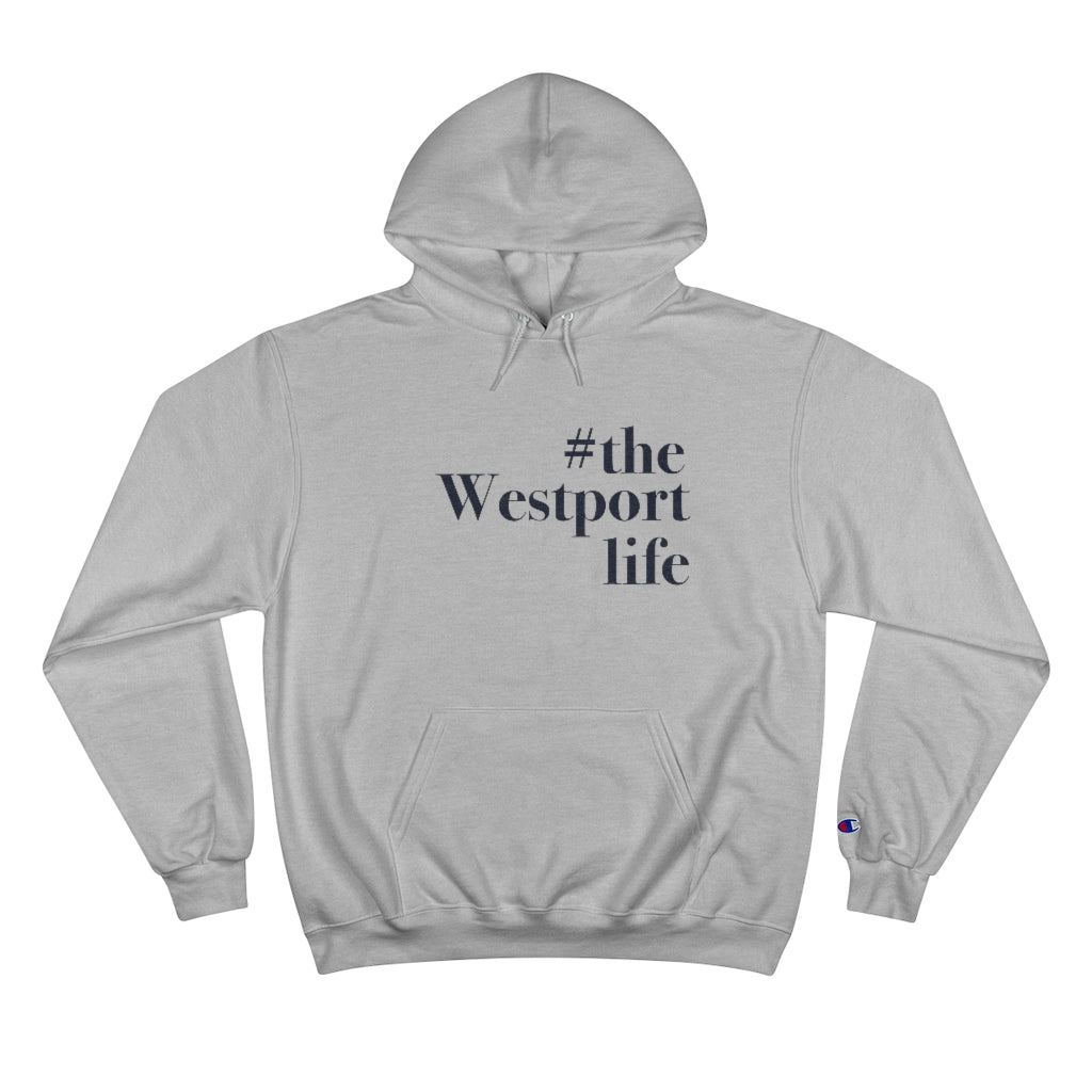 #thewestportlife Champion Hoodie Do you live the #thewestportlife? Living the #thewestportlife is a lifestyle and proudly show it off the world that your beach of choice is Compo Beach and you support the local lifestyle. Free USA shipping on all products. Proceeds of this collection goes to help grow Finding Westport and Finding Connecticut’s brand.