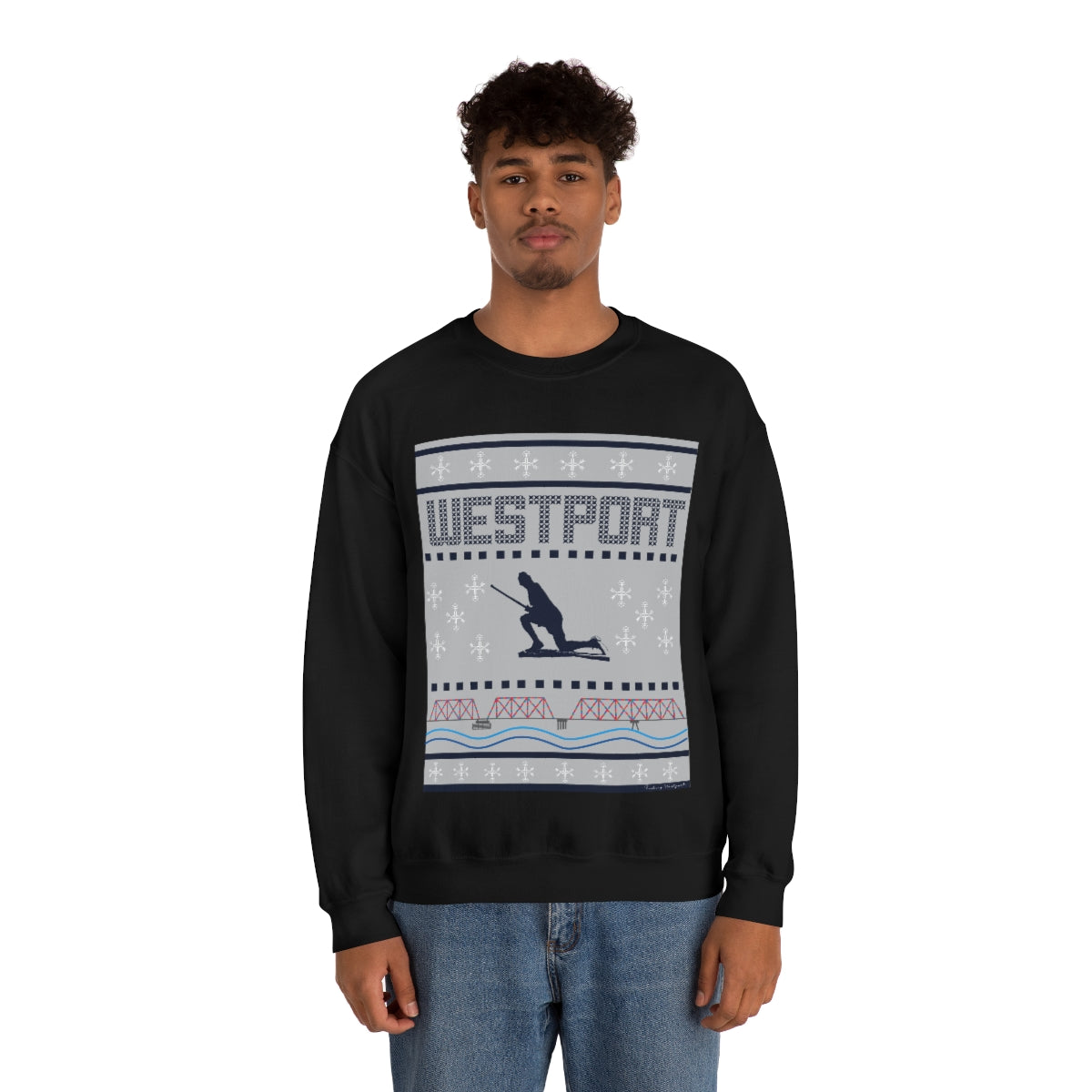 Westport Ugly Holiday Blue / White Unisex Heavy Blend™ Crewneck Sweatshirt