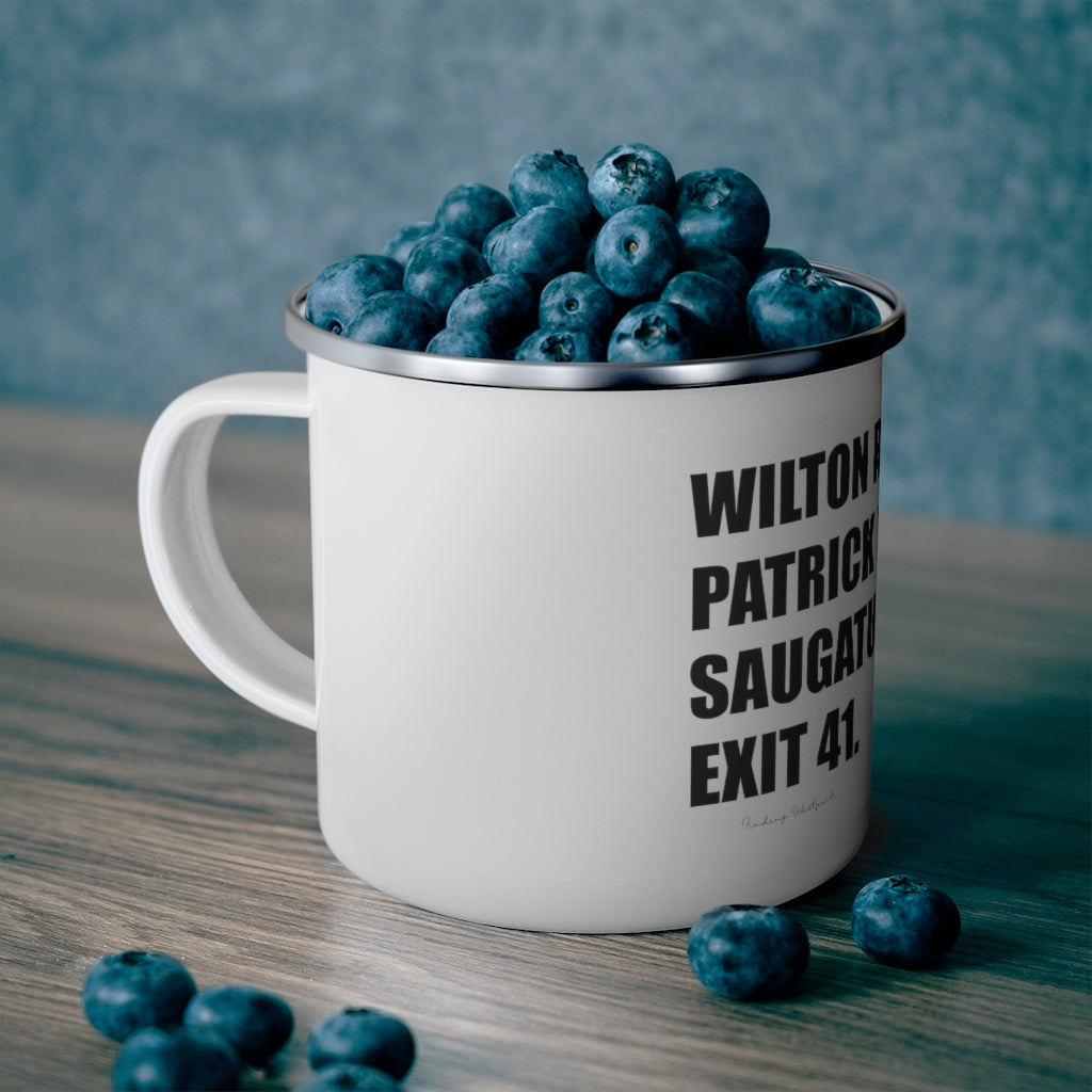 Wilton Road. Partrick Wetlands. Saugatuck River. Exit 41. Enamel Camping Mug How do you say Westport without saying Westport? Westport, Connecticut is filled with unique aspects. Each providing different elements that make up the town from historic to modern traditions. Proceeds of this collection goes to help build Finding Westport and Finding Connecticut's brands.