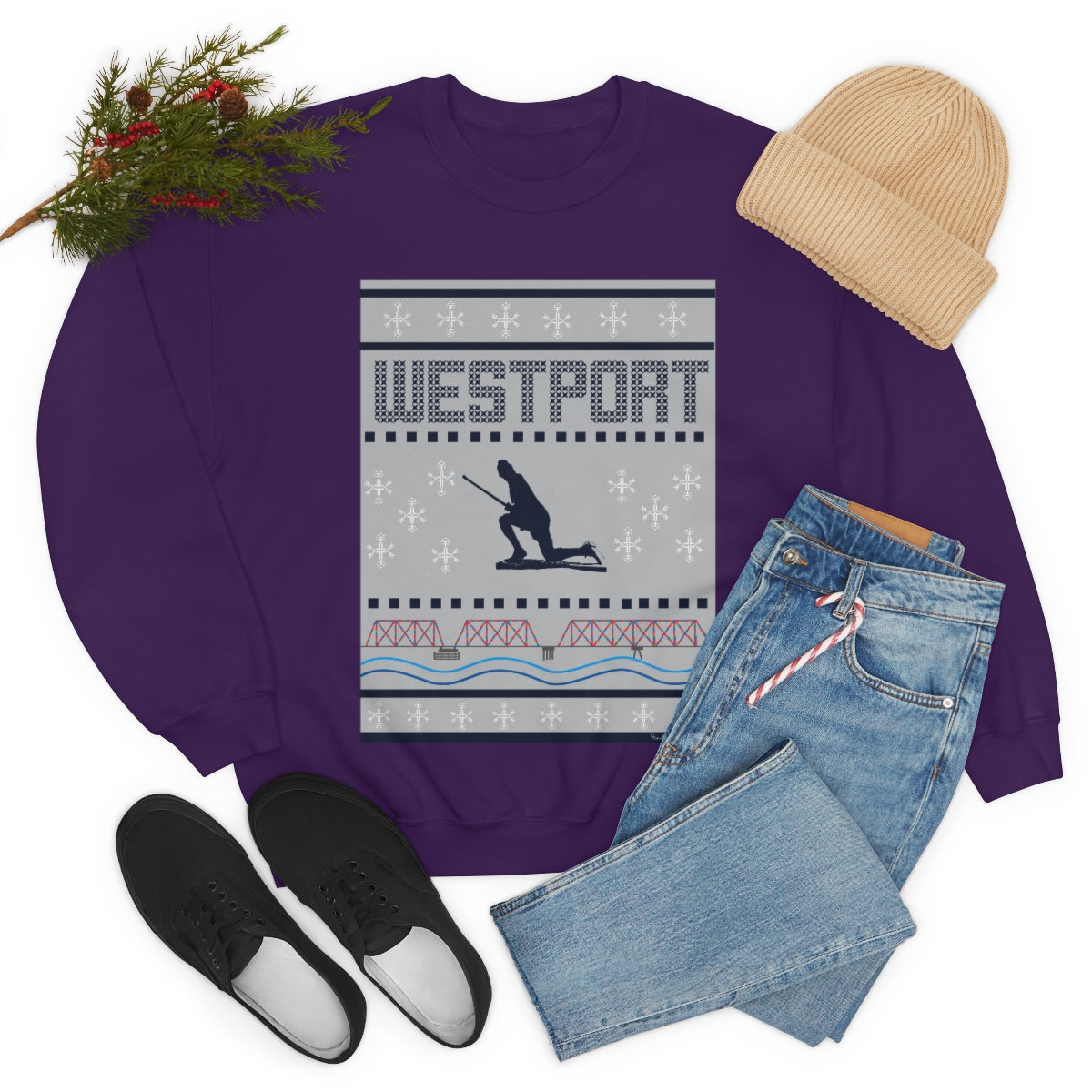 Westport Ugly Holiday Blue / White Unisex Heavy Blend™ Crewneck Sweatshirt