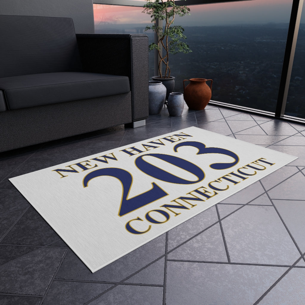 New Haven 203 Connecticut Outdoor Rug New Haven 203 Collection. Inspired by the Connecticut flag and the 203! Show off for your pride for Connecticut and Hartford! Proceeds of this collection go to help build Finding Connecticut’s website and brand. • Free USA shipping Click here to go to our home page